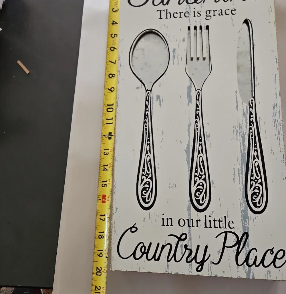 White Country Cutlery Wall Art Sign - Rustic Kitchen Decor